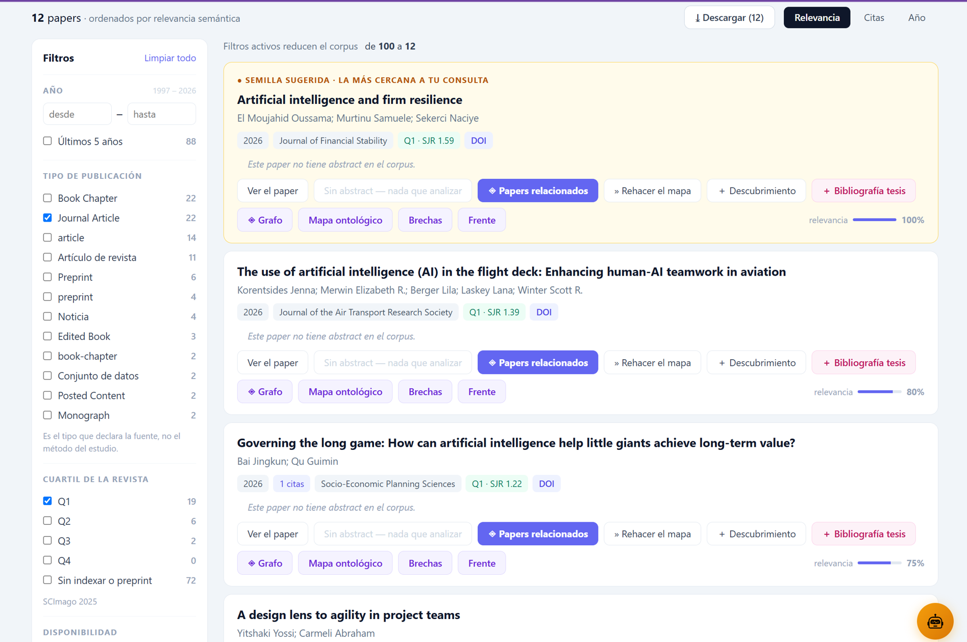 CortexAcademic — resultados de la busqueda con filtros